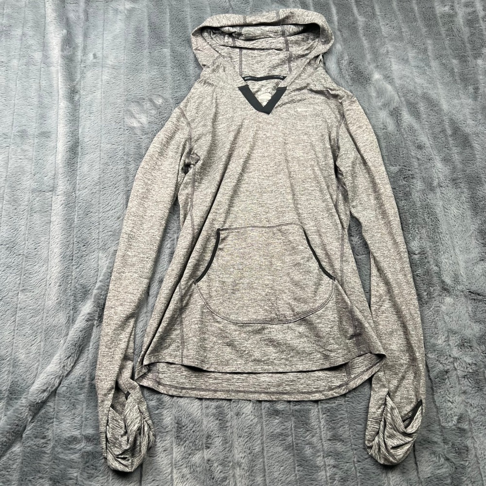 Nike Running Dri-FIT Gray Heathered Hoodie Thumbhole Pullover Women Small 13248